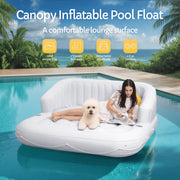 Naipo 70in Floating Canopy Island Inflatable Pool Float with Removable Sunshade, 2 Person Capacity, Built-In Cup Holders, White