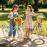 Korimefa Girls Cruiser Bike, 24 Inch, Adjustable Handlebar and Seat, Dual Braking System, Detachable Front Basket, Kickstand, Green, KF-B06