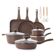 SENSARTE SA-YJ7-TB-7PCS Nonstick Pots and Pans Set, 21 Pieces Non Stick Granite Cookware Set, Brown