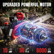 EWORK Electric Chainsaw, 16-Inch Bar, 15 Amp Motor, Tool-Free Chain Tension, Automatic Oiling, Low Kickback, Rear Handle, Black and Red