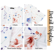 Fantaslook Womens Dressy Casual Blouse, V Neck Henley, Floral Pattern, Short Sleeve, Loose Fit