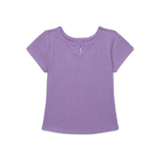 Wonder Nation Girls Ribbed Pointelle Keyhole T-Shirt, LP (10/12 PLus), Mystic Purple - 60% Cotton