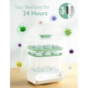 Momcozy 3-Layer Baby Bottle Sterilizer and Dryer with HEPA Filter, Green, Large Capacity for 12 Bottles and Accessories, Adjustable Timer BS001-GW10NB-A