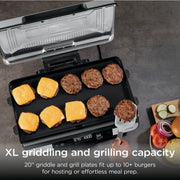 Ninja Sizzle Pro XL Indoor Griddle and Grill, 20-Inch Ceramic Nonstick Plates, ProTemp IQ Technology, Edge-to-Edge Heating, Silver, GX101