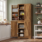 Walsunny Pantry Cabinet, Wooden Food Storage with 4 Doors, 1 Drawer, Adjustable Shelves, Rustic Brown, 67 Inches Tall SHX15530-BR