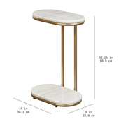 Beautiful Lane Drink Table, C-Shaped Accent Table with White Marble-Look Top and Gold Metal Frame, Compact Size BE26250047100A4