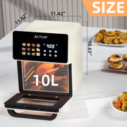 AboveMoon 10L Air Fryer Oven Grill Combo, 12-in-1 Smart Convection, White, Nonstick Basket, Removable Door, HW-AF-010
