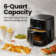 Chefman RJ38-6TW-BLACK TurboFry Touch 6-Qt Easy-View Air Fryer w/ 4 Cooking Presets, Black