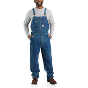 Carhartt Men's Loose Fit Denim Bib Overalls, Durable 12.5-Oz Cotton, Adjustable Suspenders, Multi-Compartment Zippered Bib Pocket, Darkstone, 30W x 28L, 104672