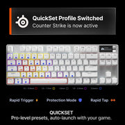 SteelSeries Apex Pro TKL Gen 3 Wired Mechanical Gaming Keyboard, White, OmniPoint 3.0 Adjustable HyperMagnetic Switches, Rapid Trigger, Rapid Tap, Protection Mode, OLED Display, RGB, PBT Keycaps, USB-C, 64898