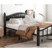 Anhozuo Metal Bed Frame Queen Size with Fabric Upholstered Headboard