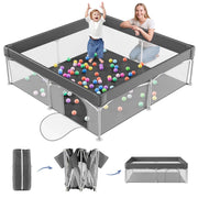 babyeap Foldable Baby Playpen with One-Button Folding, Durable Tear-Resistant Fabric, Breathable Mesh Panels, Non-Slip Feet, Large 62x62x27 in, Deep Gray, TYD012