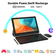 CUPEISI Android 15 Tablet, 10.1-Inch IPS HD Screen, 20GB RAM, 128GB Storage Expandable to 2TB, Quad-Core 2.0GHz Processor, 5G WiFi 6, Bluetooth 5.0, 2-in-1 with Keyboard Case Mouse Stylus, CP31M