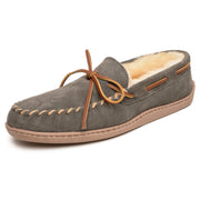 Minnetonka Men's Sheepskin Hardsole Moccasin Slippers, Grey, Wide Size 12, 3749W