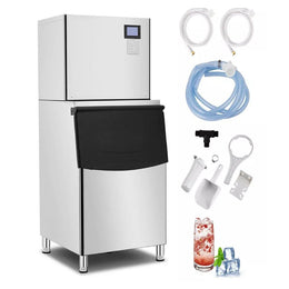 Garvee 600LBS/24H Commercial Ice Maker Machine, Freestanding Large Ice Maker with 350LBS Ice Storage Bin, Ice Ready in 5-15min
