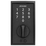 Schlage Century Matte Black Touchscreen Electronic Deadbolt, Keyless Entry, Metal Construction, Grade 2 Security, BE375CEN622