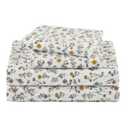 Beautiful Drew Barrymore Botanical 4-Piece Cotton Washed Percale Sheet Set, White, Queen, 200 Thread Count, 14-Inch Deep Pockets