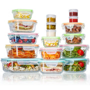 Sindcom 34pcs Glass Food Storage Containers Set, Airtight Leakproof Lids, Microwave Freezer Oven Safe, Multicolor