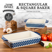 Thyme & Table Stoneware Baking Dishes 2-Piece Set, Blue Abstract Pattern, Square 8x8 in 1.5 qt and Rectangular 13x9 in 3.6 qt, Non-Stick