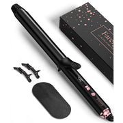 Farery Long Barrel Curling Iron, 1.25 Inch Ceramic Tourmaline Barrel Infused with Argan Oil and Keratin, 11 Adjustable Heat Settings, Includes Clips and Silicone Pad, Black FA099-32-B