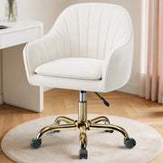Coolhut Office Desk Chair, Padded Beige Velvet Upholstery, Mid-Back, Height Adjustable, Rolling with Gold Star Base, P10J-Beige