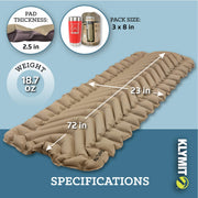 Klymit 06Svcy03c Static V Sleeping Pad - Recon - Regular