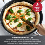 GraniteStone 14 in Nonstick Family Fry Pan, Aluminum Skillet with Helper Handle, Metal Utensil Safe, Oven Safe to 500F, Dishwasher Safe, 7631