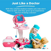 best choice products SKY7034 Play Doctor Kit for Kids, Pretend Medical Station Set with Carrying Case, Mobile Cart - Pink