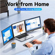 ENJOYBOT Laptop Screen Extender, 14-Inch Triple Screen Portable Monitor, FHD IPS Displays, Foldable Stand, Built-In Speakers, USB-C and HDMI Connectivity, S3