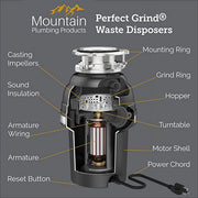 Mountain Plumbing Perfect Grind Waste Garbage Disposal 3/4 HP Continuous Feed Black