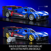 Mattel Brick Shop Cadillac Project GTP Hypercar Building Kit, 1:32 Scale, 236 Pieces, Custom Decals, Opening Doors, Aerofin, Includes 1:64 Scale Metal Car and Signature Plate