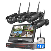 Hiseeu WNKIT-10V-4HB612B-1T Security Camera System with 10.1'' Monitor, 1TB Hard Drive, 10 Channel NVR, 4Pcs Security Cameras Wireless Wifi Home Security Camera System