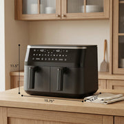 WiseStone 10QT Dual Basket Air Fryer, 12-in-1 Kitchen Appliance with Digital LED Touchscreen, Independent Dual Controls, Sync Finish, Black