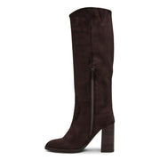 DV Dolce Vita Bardonny Wide Calf Knee High Block Heel Boot, Dark Brown Faux Suede, Size 8.5
