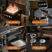 Bluebow Espresso Machine Coffee Maker with 20 Bar Pressure, Milk Frother Steam Wand, Semi-Automatic, Black, CM3160