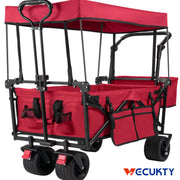Vecukty VKZH080501GL02 Collapsible Garden Wagon Cart with Removable Canopy, Red