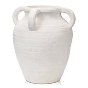 Briful Handmade Terracotta Vase, Vintage White Ceramic, Rustic Stoneware, 4 Handles, Matte Finish, 11.8 in