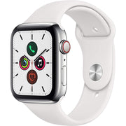 Apple Watch Gen 5 Series 5 Cell 44mm Stainless Steel - White Sport Band MWW22LL/A