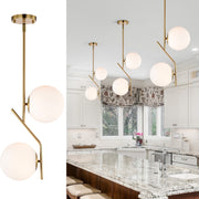 Ashop Modern Gold Adjustable 2-Light Mid Century Globe Pendant Light with Opal Glass Shades for Kitchen 1385CH-180
