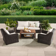 Better Homes & Gardens Bellamy Outdoor Patio Sofa, Dark Brown Wicker with Cream Cushions, 3-Seater, BH57STWMTS27803