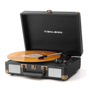 TANLANIN Bluetooth Record Player, 3-Speed Belt-Drive Turntable with Dual Built-In Speakers, USB Recording, RCA AUX Headphone Output, Black PU Leather Case, TE-2021BLACK