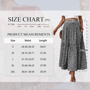 Temofon Women's Maxi Skirt, High Elastic Waistband, Floral Pattern with Ruffled Hem, S, Black