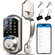 Veise Fingerprint Smart Lock Handle Set, Keyless Entry Deadbolt with Digital Touchscreen Keypad, Satin Nickel