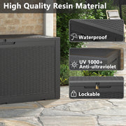 Bifanuo TT026-GR  100 Gallon Lockable Resin Deck Box, Weather-Resistant Outdoor Storage Container, Black Wicker Texture, Supports 330 lb Seating