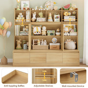 Homfa Kids Bookcase 10 Cubes, 4 Drawers, Adjustable Shelves, Natural Color, H-064112
