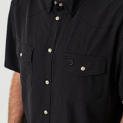 Burlebo Men's Performance Western Shirt, Black, Short Sleeve, Pearl Snap Button-Down, Spread Collar, 2XL, PWS-BLK