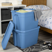 Sterilite 18 Gallon Plastic Storage Bin with Snap-On Lid, Stackable, Blue, 8 Pack