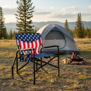 Seina Patriotic Outdoor Foldable Rocking Chair with Armrests, Cup Holder, Side Pocket, 300 lb Capacity