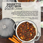 Segretto Cookware 7-Quart Oval Enameled Cast Iron Dutch Oven Pot with Lid, White, Oven Safe, Nonstick, SCDO7QTW