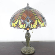 Werfactory Tiffany Table Lamp, Red Stained Glass Shade, Bronze Antique Metal Base, 24 in Tall, Bedside Desk Light, S160R16T01